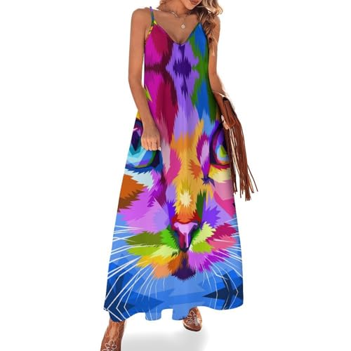 Robe maxi colorée motif chat mignon coupe fluide de qualité supérieure