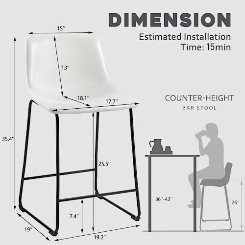 Image of Waleaf 26 Inch Counter Height Bar Stools Set of 2, Faux Leather Bar Chairs