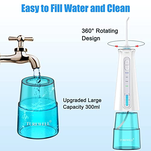 TUREWELL Kabellose Wasser-Zahnseide für Zähne, tragbare Munddusche mit 3 Modi, 6 Düsen, IPX7 wasserdichter wiederaufladbarer USB-Wasser-Zahnreiniger, kabelloser elektrischer Zahnstocher – Bild 3