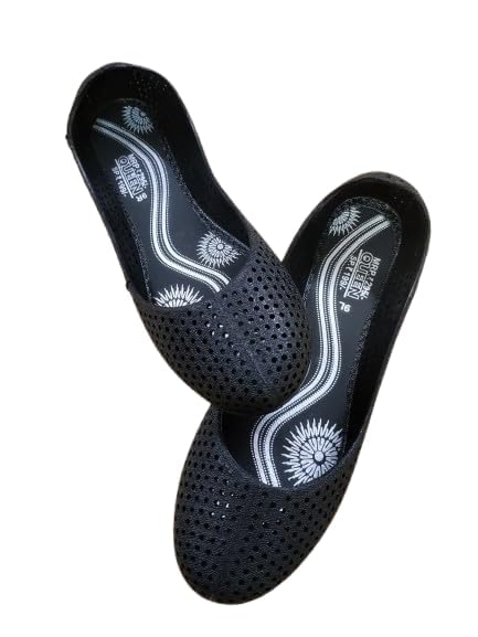 Women's Perforated Ballet Flats, Black Casual Slip-On Shoes with Decorative Pattern, Non-Slip Sole, Comfort Footwear Queen-image-38