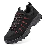 HaloTeam Wanderhalbschuhe Herren Outdoor Sportlich Trekking Schuhe Gleitsicher Bequem Leicht Atmungsaktiv Bergstiefel,Schwarz Rot,EU 42