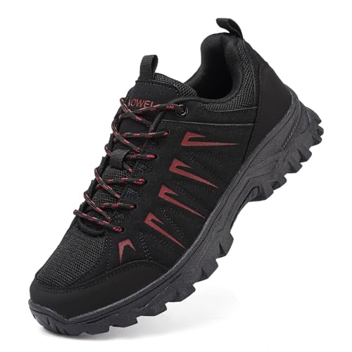 HaloTeam Wanderhalbschuhe Herren Outdoor Sportlich Trekking Schuhe Gleitsicher Bequem Leicht Atmungsaktiv Bergstiefel,Schwarz Rot,EU 45 thumbnail