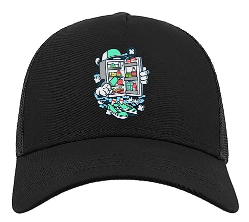 Summer Ice Cream Relax and Chill Freezer Art Half Mesh Cotton Trucker Cap Baseball Hat Black