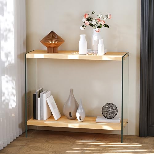 Artloge Consolle in Vetro Luxury per Ingresso - Design Moderno, Vetro Temperato Trasparente, Struttura Solidi,Tavolo Consolle Ingresso Stretta,Vetro Temperato, Elegante e Compatto 80 x 30 x 76 cm
