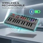 RockJam Rechargeable 25-Key Bluetooth Midi Keyboard Controller with 8 Backlit Drum Pads & 8 Knobs. | Rechargeable USB MIDI controller with 25 velocity sensitive mini keys, 8 backlit drum pads and 8 control knobs