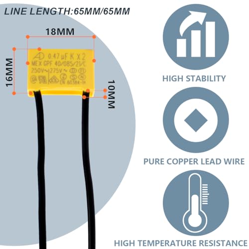 Miniatura 2 de Innfeeltech 8 Unidades Condensadores De Seguridad 0,47uf X2 Supresión De Condensadores De Interferencia De Modo Diferencial 18 16 10mm, Pitch P 65 65mm 275v