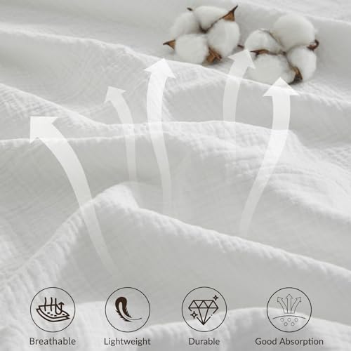 Bailix Muslin Duvet Cover Set Queen Size, 100% Washed Cotton Gauze Duvet Cover for All Seasons, Linen Like, 3 PCS, 1 Fluffy Duvet Cover(90"x90") with 2 Pillow Shams(20"x26"), White by Bailix - Used condition - Image 2