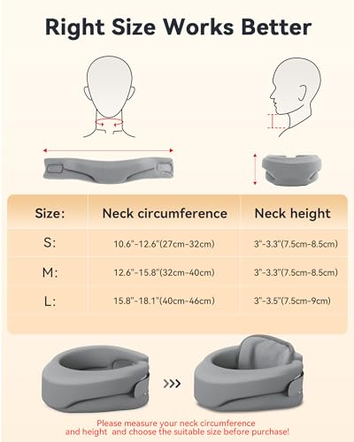 BETOVIN Heated Neck Brace Cervical Collar - Neck Support Brace with Heating Pad, Soft Foam Wraps Keep Vertebrae Stable and Aligned for Relief of Cervical Spine Pressure for Women & Men (M Size) Grey