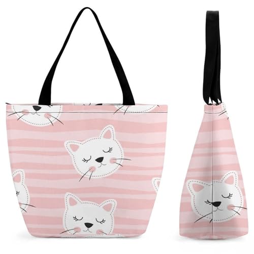 Sac de shopping pour voyage chaton rose résistant et spacieux pour femme