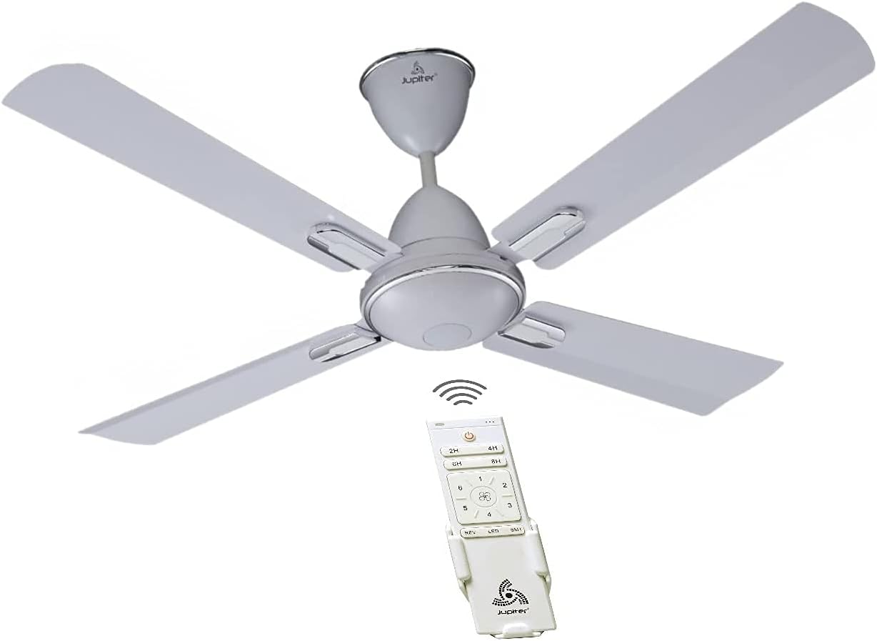 JupiterQUADCOPTER HYBRID(DUAL INPUT) (12V DC & 230V AC) 4 Blades BLDC Motor 1200 mm | Energy Efficient 5 Star Energy Saver | High Speed Decorative Ceiling Fan Remote Controlled | Snow White