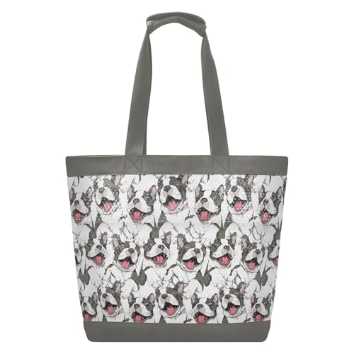 Beach Bags for Women Boston Terrier Dog Large Waterproof Beach Tote Bag Zipper Beach Bags Waterproof Sandproof Swim Pool Bag