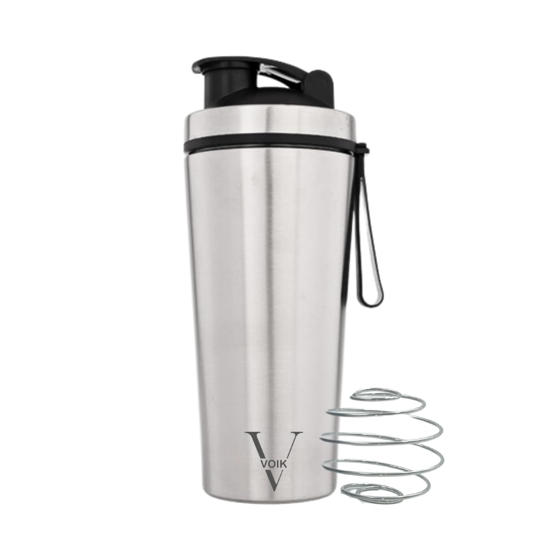 VOIK Premium 800ml Gym Shaker Bottle - Natural Matte Finish Stainless Steel with Silver Coating, Food Grade Steel, with Carrying Strip and Mixer Ball Supplements Shakers (B0DCC8GRR3) Amazon Price History, Amazon Price Tracker