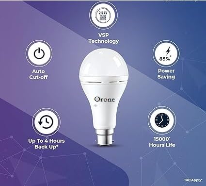 Image of Bajaj Orone LED 24W Rechargeable Emergency Inverter LED Bulb, Cool Day Light, White, Upto 4 Hours Battery