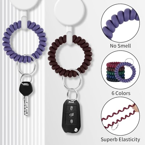Image of QIUTIMIY 6PCS Wristlet Keychain, Colorful Spiral Coil Hair Tie for Women, Sauna Accessaries Wrist Coil Key Ring Key Holder