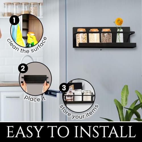Image of SHUTTLE ART Magnetic Spice Rack & Kitchen Organizer Maximize Space,Fridge, Washing Machine Storage Magnetic Shelf Organizer for Spices, Utensils Single Tier Spice Storage Multipurpose stand(BLACK)