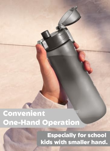 Image of Opard Zip 20oz Plastic Water Bottle Dishwasher Safe, Leakproof Flip-Top Lid, BPA Free Tritan, Wide Mouth Reusable Kids Water Bottle for School Hiking Commuting Outdoor Travel and Gym(Charcoal Black)