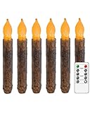 ONEIHOMM 6.5'' Real Wax Primitive Candles Hand Dipped Rustic Flameless Taper Candle with Timer Remote for Vintage Home Kitchen, Country Room, Christmas Halloween Decor