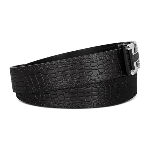 Image of Aurolran Men&Womens Leather Dress Belt Business Automatic Buckle Belt Color-Black Silver Gold