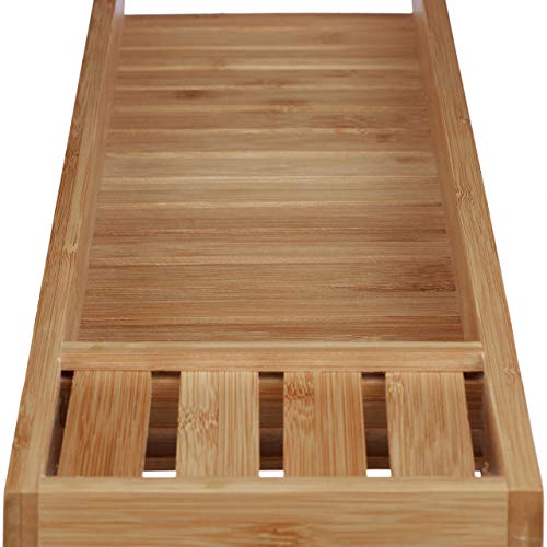 Relaxdays Badkuiprek bamboe, rooster h x b x d: 4,5 x 68,5 x 14,5 cm badkuipbrug, plank, hout, badkuiptablet, naturel - Image 4