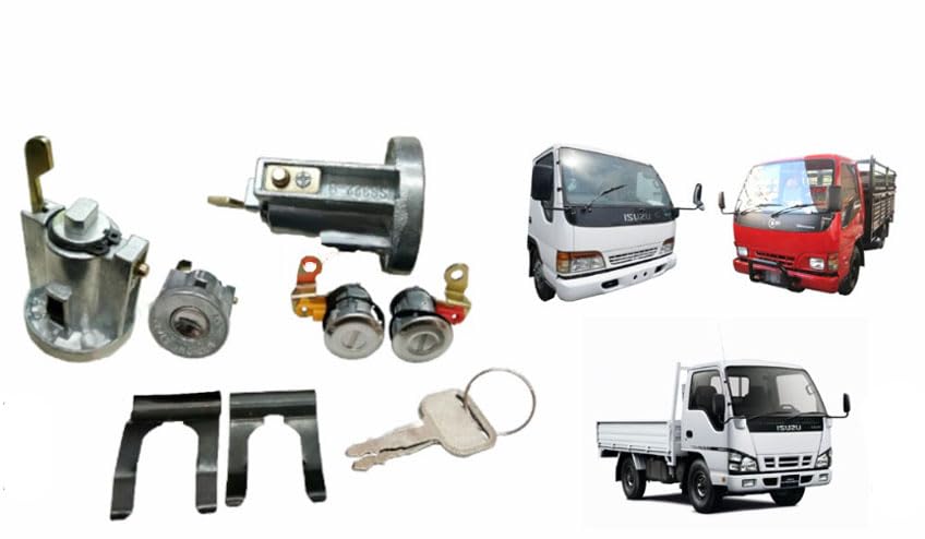 Ignition Switch Door Lock Cylinder Set Replacement for W Series Isuzu Elf Truck NPR HD NKR NHR NRR FSR FRR NQR GMC W3500 W4500 W/Clips1994‑2007 Replaces 8-97035293-0