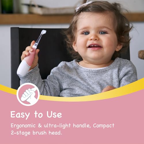 Papablic BabyHandy 2-Stage Sonic Electric Toothbrush for Babies and Toddlers Ages 0-3 Years, Pink
