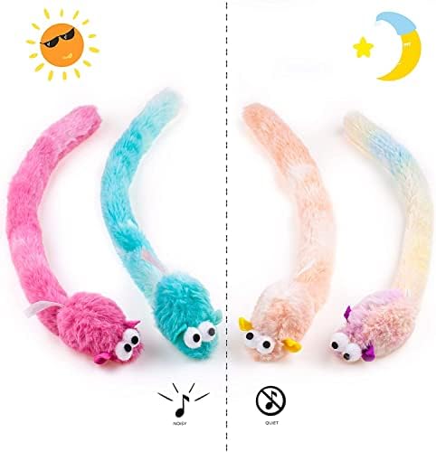 CHIWAVA 4 Packs 15 Inch Long Soft Plush Cat Toys Mice with Bell Rustle Sound Small Mouse Activity Interactive Toy