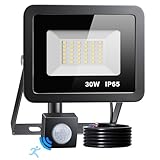 LED Strahler mit Bewegungsmelder Außen, 30W 3000LM 40 LED Beads Fluter, 6500K Kaltweiß Superhell Scheinwerfer Flutlicht, IP65 Aussenstrahler Wasserdicht Wandleuchte für Garten, Garage, Haus, Hof