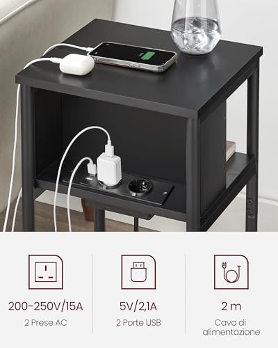 VASAGLE Tavolino con Multipresa, 2 Prese AC e 2 Porte USB, 34 x 30 x 58 cm - Immagine 2