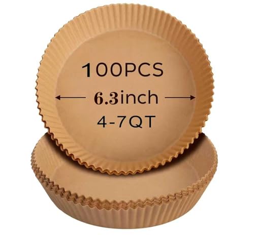 100PCS Air Fryer Disposable Paper Liner, 6.3 Inch Air Fryer Liners Round, Parchment Paper Non-stick Oil-proof Water-proof