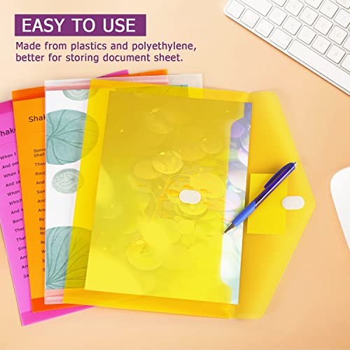 Tamaki 8 Pack Plastic Envelopes Poly Envelope Folder Clear Plastic Reusable Folders With Hook & Loop Closure, Letter Size/A4 Size, For School And Office Supplies, In 8 Assorted Colors #TOP4