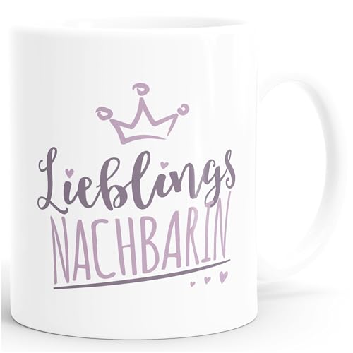 MoonWorks Kaffee-Tasse Schriftzug Lieblings - Kollegin/Nachbarin mit Kronemotiv Geschenk Lieblingsperson Weiss Keramik-Tasse