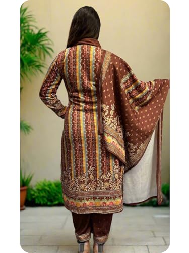 Image of Women Winter Kurta Set Woolen, Kurta with Plazzo & Dupatta 3Pcs Set, Winter Ethnic Wear Set