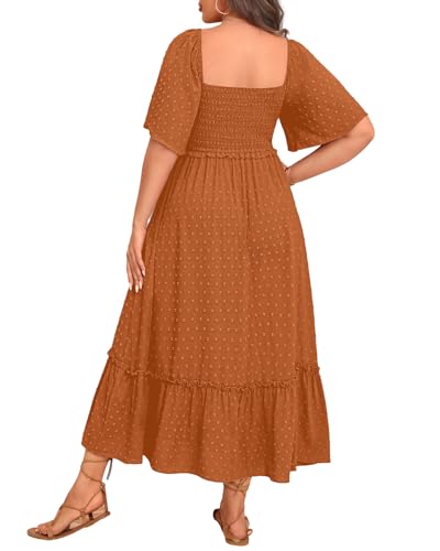 Image of Plus Size Summer Dresses - Maxi Casual Wedding Guest Graduation Easter Long Dress with Pockets