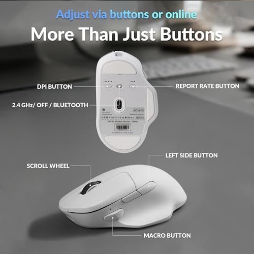 Image of Keychron M7 8K Wireless Mouse, 30K DPI Optical Computer Mice, 2.4 GHz /Bluetooth /Wired with Macro Button 66g Lightweight Ergonomic, Up to 140 Hours Worktime for Laptop macOS /Windows - White