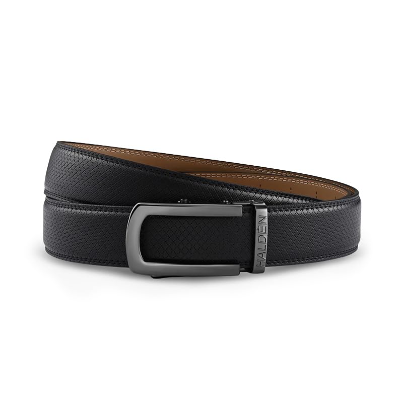 Image of HALDEN THEO Belt For Men Leather Original (Adjustable Fits Up to 44 Inch Waist) Ratchet Straps, Unique Magnetic Auto-lock Buckle Adjustable Belt For Men