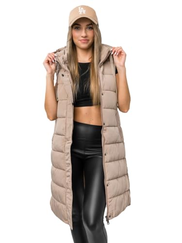 BOLF Damen Weste Bodywarmer Steppweste Daunenweste Funktionsweste Vest Ärmellose Sportweste Kapuzenweste Wärme Freizeit Outdoor Slim Fit Modellauswahl MY6315 Beige L [U1U]