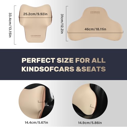 Image of Coverado Lumbar Support and Car Neck Pillow, Ergonomic Memory Foam Desk Chair Cushion and Headrest Pillow for Car Office Chair, Sciatica & Neck & Tailbone Cushion