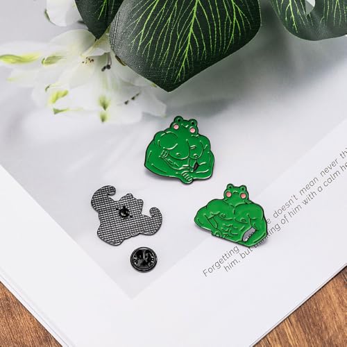 Image of 3 Pcs Athletic Muscle Frog Brooch Pins Set,Cartoon Funny Enamel Pin for Backpacks Aesthetic Brooch Badges for Hats Jeans Jackets Bags Decor