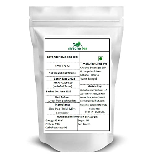 Image of Siyacha Tea Lavender Butterfly Blue Pea Tea, 100% Pure Flower Fresh Blend, Natural Antidoxidant Rich Herbal Tisane, Beverage For Stress Relief, 500g Makes 250 Cups (approx)