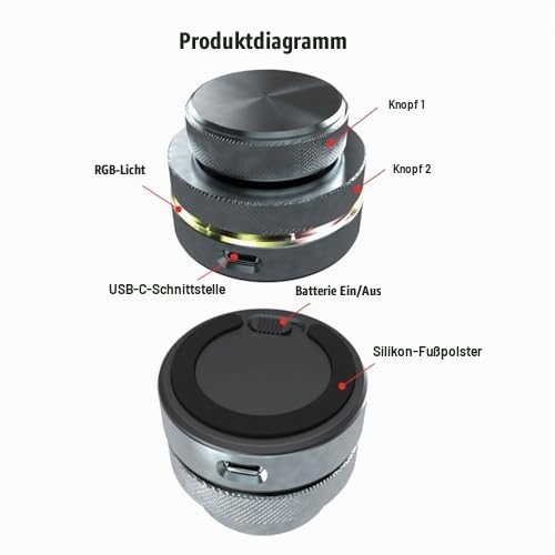 Drehknopf mit RGB-Licht, USB-C/2,4G/BT 3-Modus für Videobearbeitung, Musikwiedergabe und Helligkeitssteuerung Unter und Android