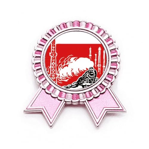 Broche de train rouge en métal taille M pour accessoiriser une veste en jean