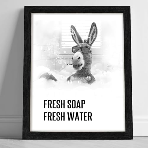 arteWOODS Bathroom Wall Art 8x10 Inch - Bathroom Quotes Wall Decor, Black Framed Funny Donkey Bubble Bath Print Artwork, Waterproof Canvas Art Sign for Shower, Toilet, Restroom, Kid's Washroom, Ready to Hang