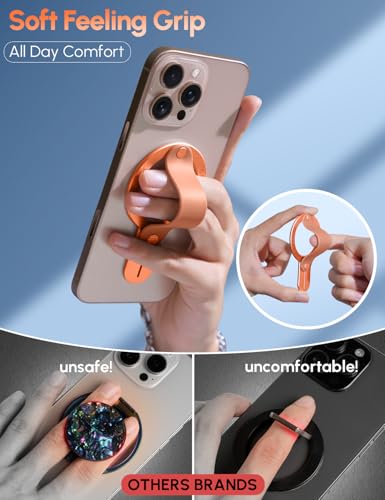 Image of GripMate for MagSafe Phone Grip for iPhone - Magnetic Phone Ring Holder Detachable for iPhone 17 - Comfortable Finger Phone Ring Grip for Apple 16 /15 /14 /13 /12, Orange