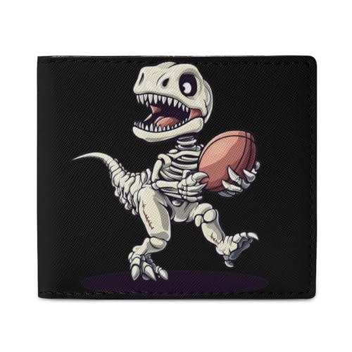 Dinosaur Playing Football Coin Purse PU Leather Bifold Wallet Small Change Purse Pouch Front Pocket Wallets
