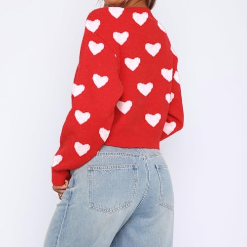 Nicoxijia Valentine's Day Cardigan Sweater for Women Heart Print Long Sleeve Button Down Sweater Y2k Open Front Knitwear Coat (Red, S) - Image 4