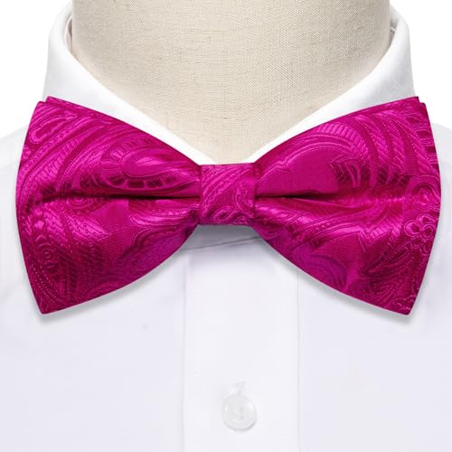 Image of YOHOWA Paisley Striped Men Bow Tie Pre-Tied Formal Adjustable Colorful Bowties Handkerchief Cufflinks Set Wedding Party