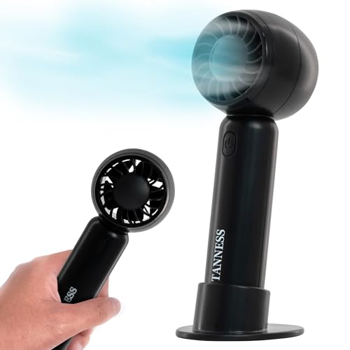Tanness Handheld Fan - Rechargeable, Portable, Foldable With 3 Speeds and Detachable Base - USB Powered, Quiet Mini Table/Desk Fan, Black