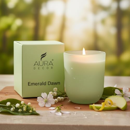 Image of AuraDecor Luxury Scented Candles, Rose Amour, Emerald Dawn, Celeste Tide, 35-40 Hours Burn Time, Luxury Soy Blend, Aromatherapy Home Fragrance Collection (Emerald Dawn)