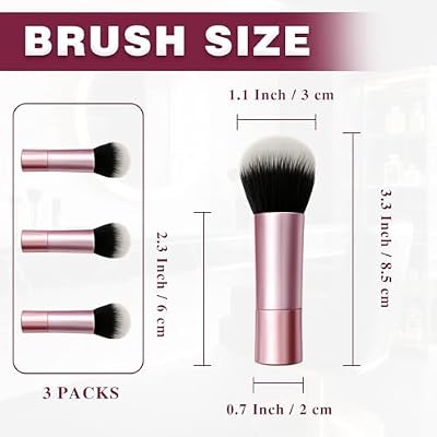 Mini Multitask Face Brush Set (3 Pack) Travel Makeup Brushes for Blush, Bronzer & Setting Powder, Vegan, Cruelty-Free Synthetic Bristles