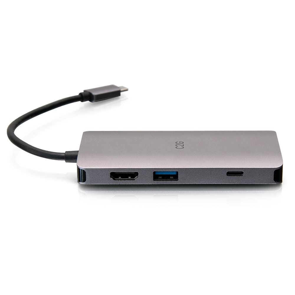 C2G MINI BASE USB-C® 8 EN 1 CON ALIMENTACIÃ“N HDMI, 2 USB-A, ETHERNET, LECTOR DE TARJETA SD Y USB-C DE HASTA 100 W - 4K 30 HZ